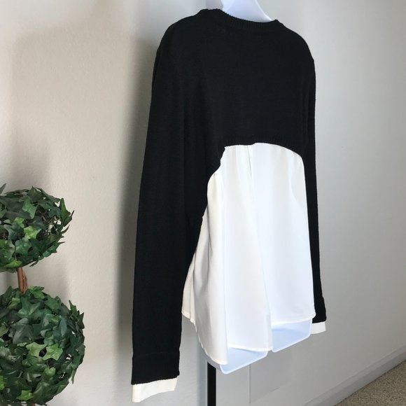 🚦Olivia Sky L/S Sweater w/ Fabric Back | Black/White | Large - Picture 7 of 11